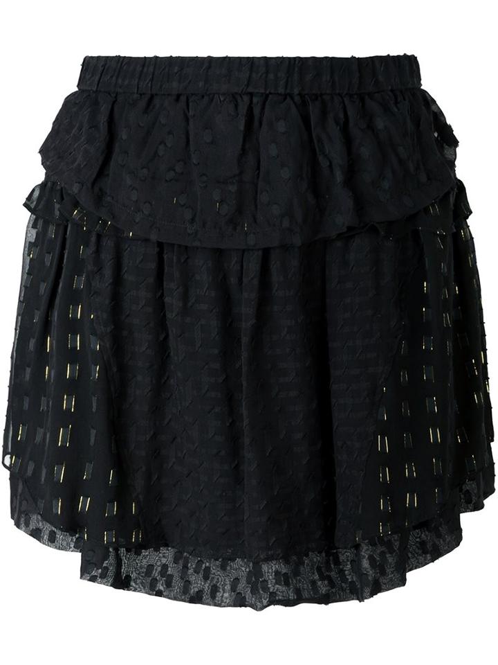 Iro Layered Patchwork Skirt, Women's, Size: 40, Black, Silk/cotton/lurex/polyester