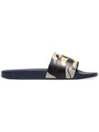 Valentino Navy And Yellow Camouflage Pool Slides - Blue