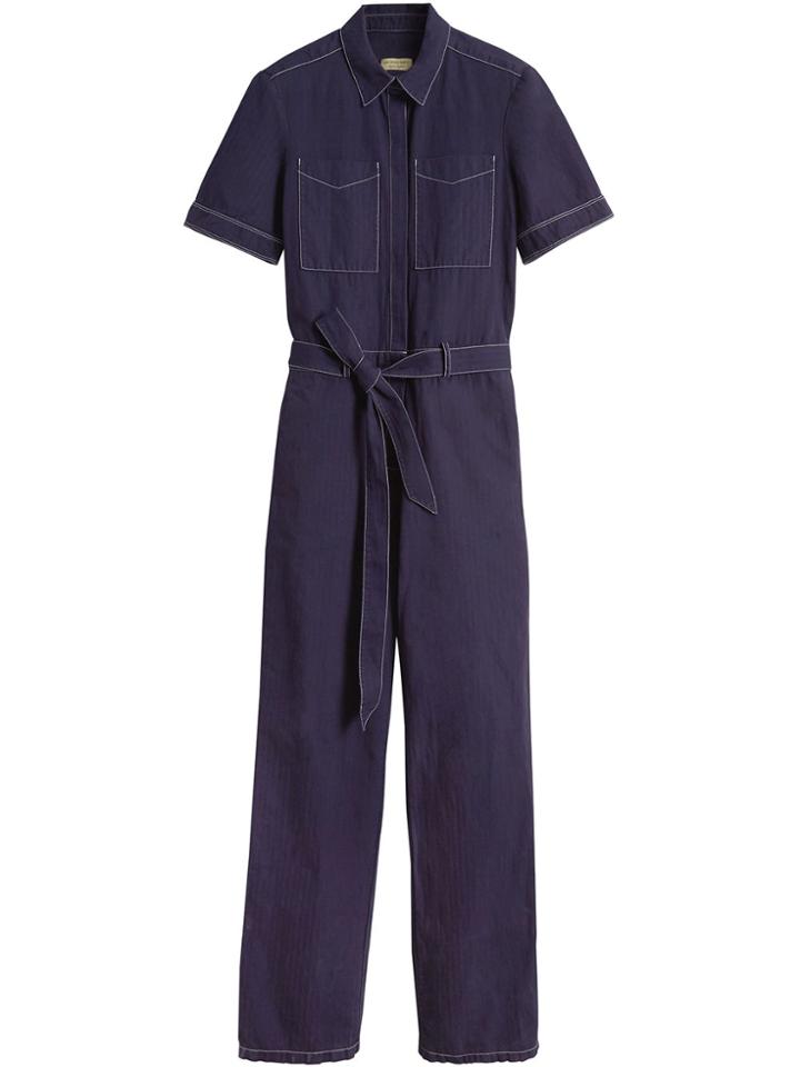 Burberry Cotton Linen Workwear Jumpsuit - Blue