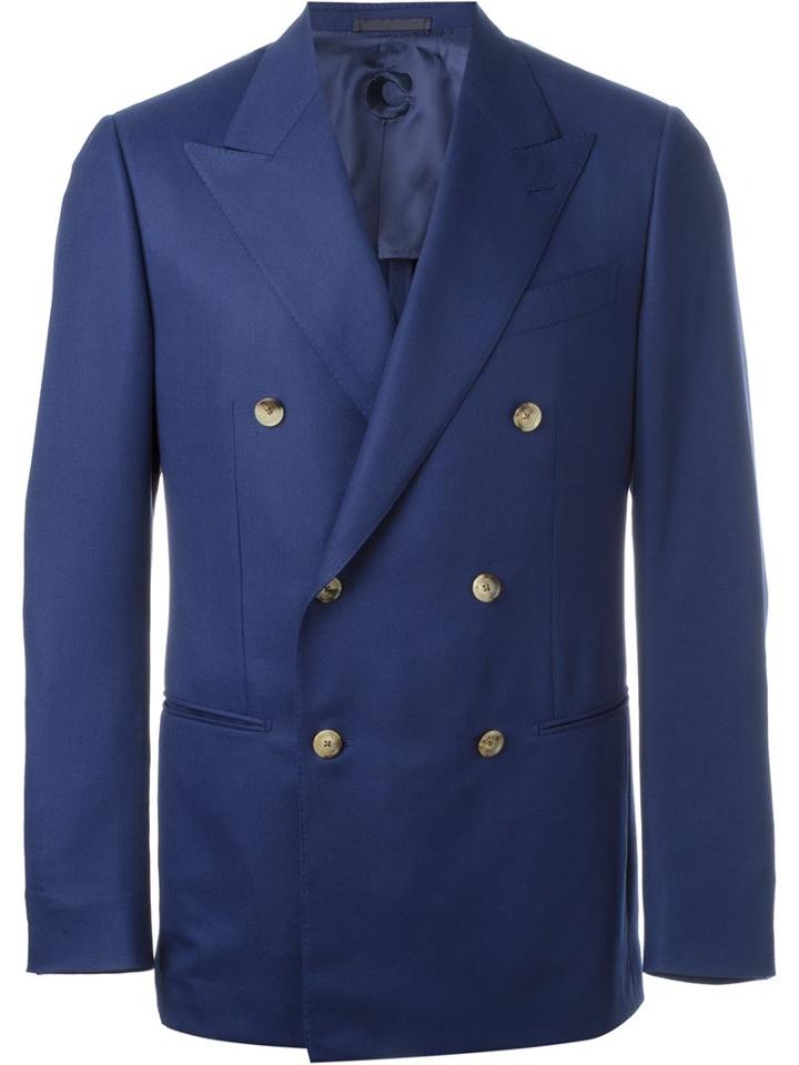 Caruso Double Breasted Blazer, Men's, Size: 46, Blue, Cupro/wool
