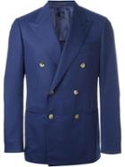 Caruso Double Breasted Blazer, Men's, Size: 46, Blue, Cupro/wool