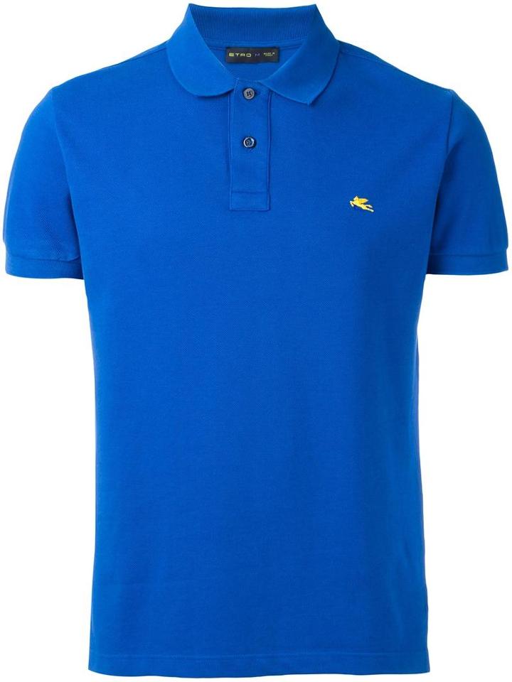 Etro Logo Embroidery Polo Shirt, Men's, Size: Medium, Blue, Cotton
