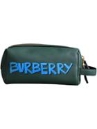 Burberry Graffiti Print Leather Pouch - Green