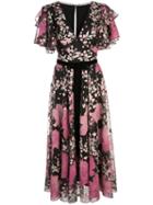 Marchesa Notte Embroidered Floral Ruffled Dress - Black