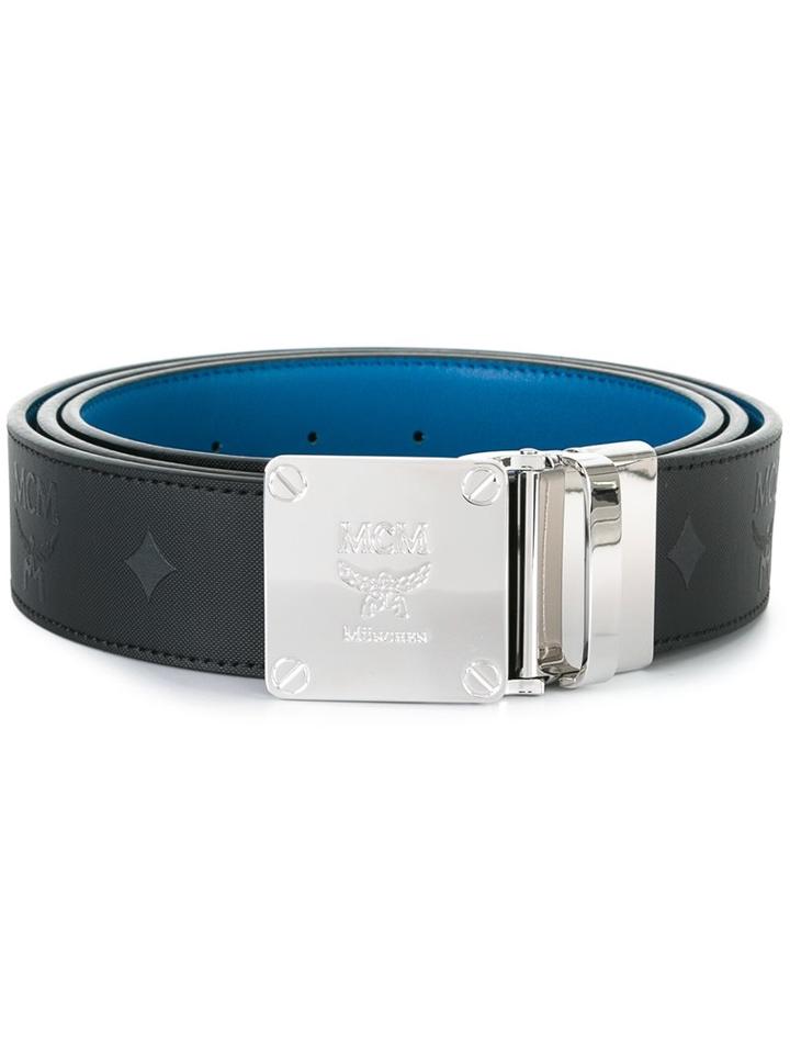 Mcm Buckled Belt, Adult Unisex, Black, Pvc