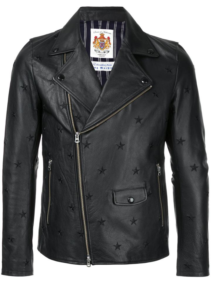 Education From Youngmachines Star Embroidered Biker Jacket - Black
