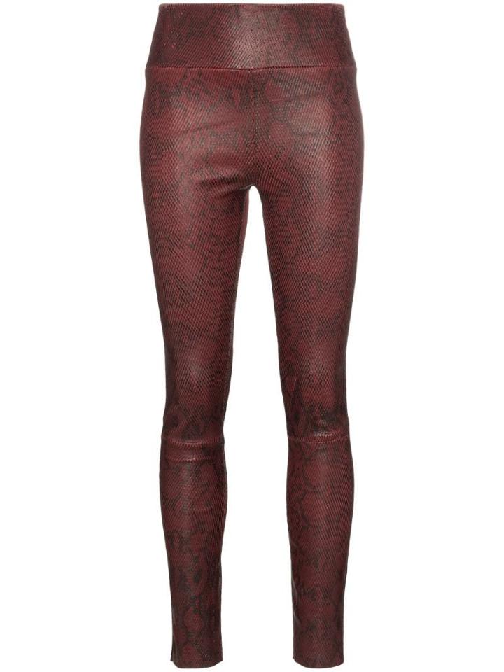 Sprwmn Snake Print High-waisted Leather Trousers - Red