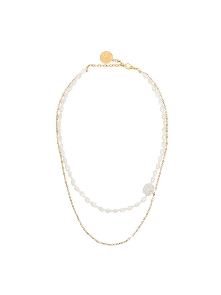 By Alona Double Chain Pearl Necklace - White