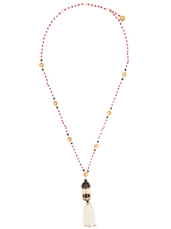 Of Rare Origin Beaded Bird Drop Necklace - Black