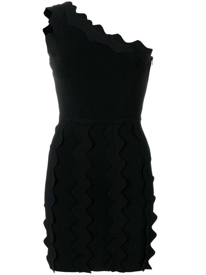 David Koma Off Shoulder Ruffle Trim Dress - Black