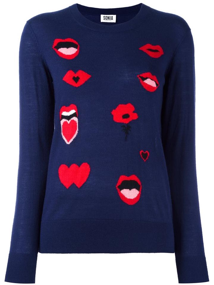 Sonia By Sonia Rykiel Lips Intarsia Jumper, Women's, Size: Medium, Blue, Acrylic/wool