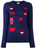 Sonia By Sonia Rykiel Lips Intarsia Jumper, Women's, Size: Medium, Blue, Acrylic/wool