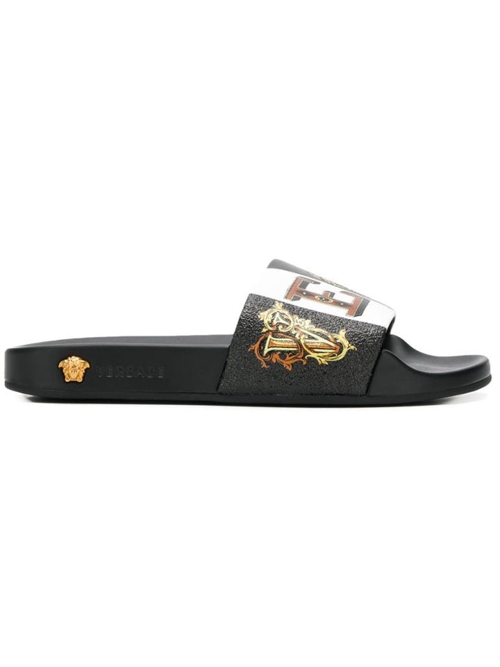 Versace Logo Strap Slides - White
