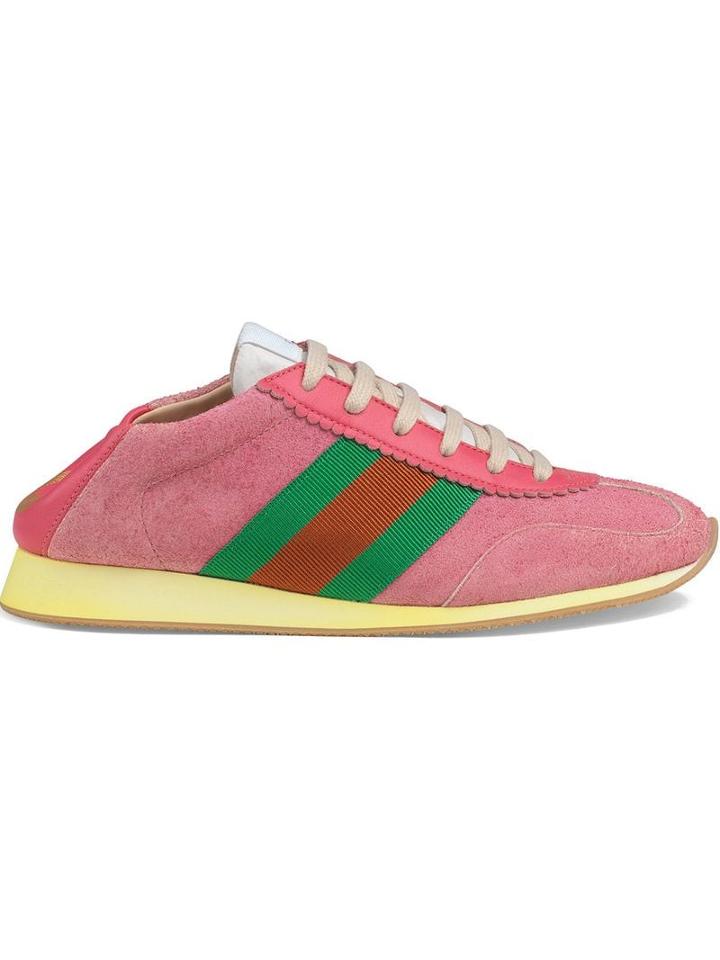 Gucci Suede Sneakers With Web - Pink