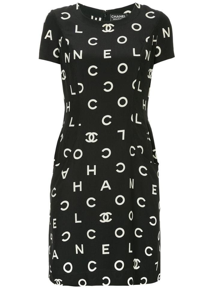 Chanel Vintage Short Sleeve Logo Dress - Black