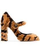 Dolce & Gabbana 100 Faux Fur Mary Jane Pumps - Brown