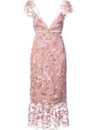 Marchesa Notte Floral-embroidered Midi Dress - Pink & Purple