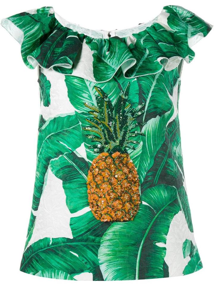 Dolce & Gabbana Sequinned Pineapple Brocade Top, Women's, Size: 42, Green, Cotton/silk/polyester/glass