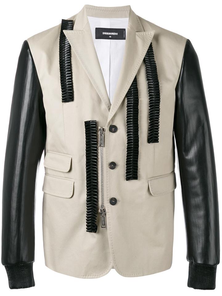 Dsquared2 - Leather Ruffle Blazer - Men - Cotton/polyester/resin - 52, Nude/neutrals, Cotton/polyester/resin