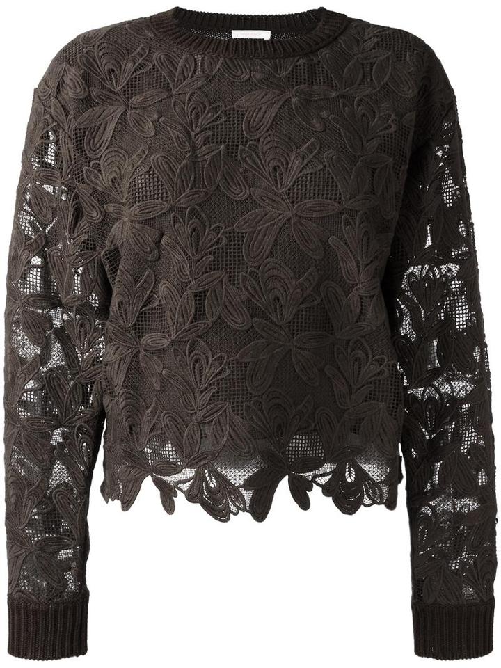 See By Chloé Guipure Jumper, Women's, Size: Large, Green, Silk/cotton