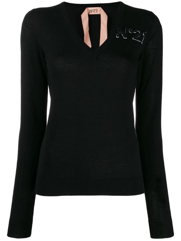 Nº21 V-neck Longsleeved Jumper - Black