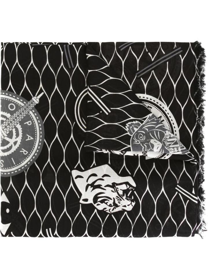 Kenzo Multi Logo Scarf, Adult Unisex, Black, Cotton/modal
