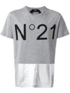 No21 Metallic Panel Logo T-shirt, Men's, Size: Large, Grey, Cotton