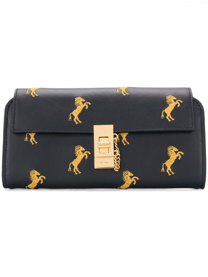Chloé Horse Embroidered Continental Purse - Blue