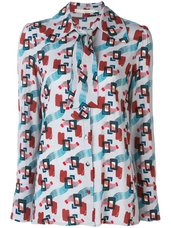 L'autre Chose Printed Pussy Bow Shirt - Grey