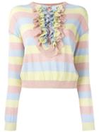 Boutique Moschino Ruffled Trim Striped Sweatshirt, Women's, Size: 42, Polyamide/polyester/rayon