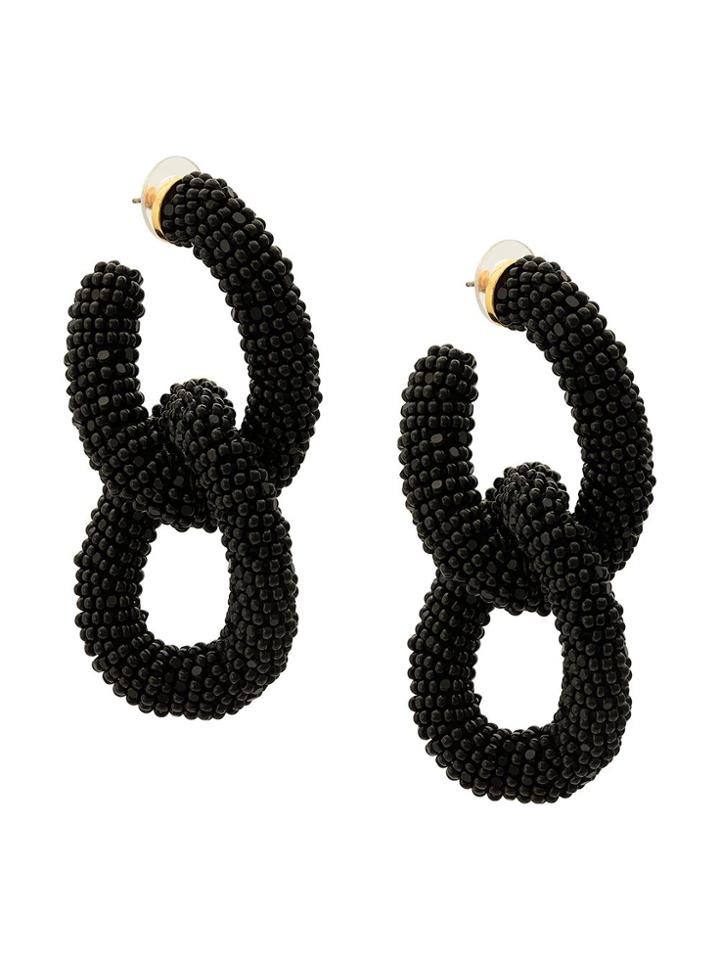 Oscar De La Renta Linked Beaded Earrings - Black