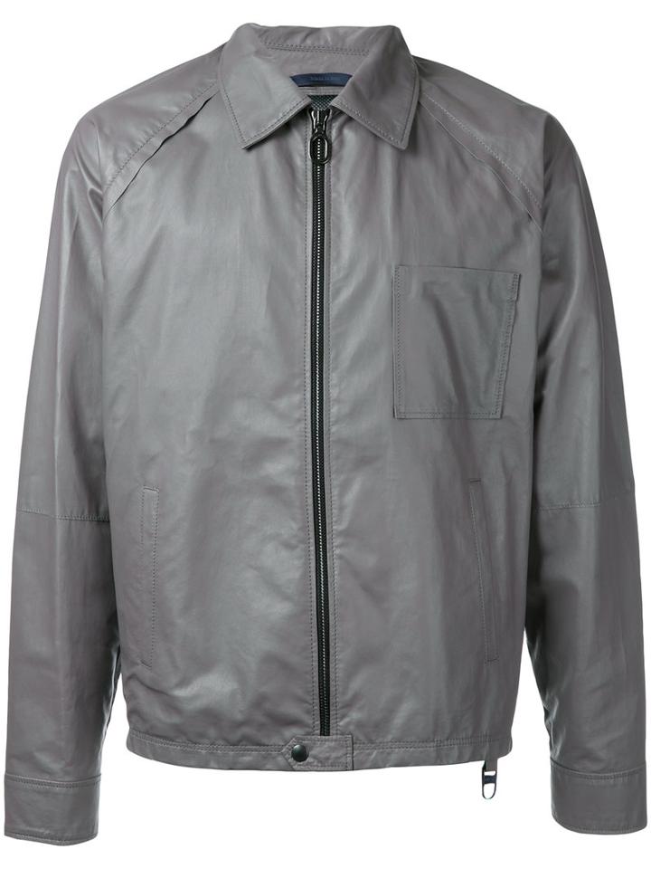 Lanvin Collared Leather Jacket, Men's, Size: 48, Grey, Lamb Skin