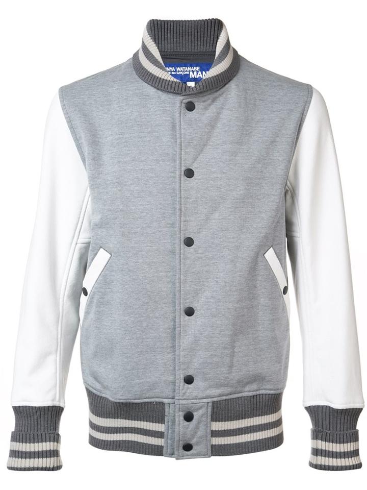 Junya Watanabe Comme Des Garçons Man Varsity Bomber Jacket, Men's, Size: Small, Grey, Cotton/polyester