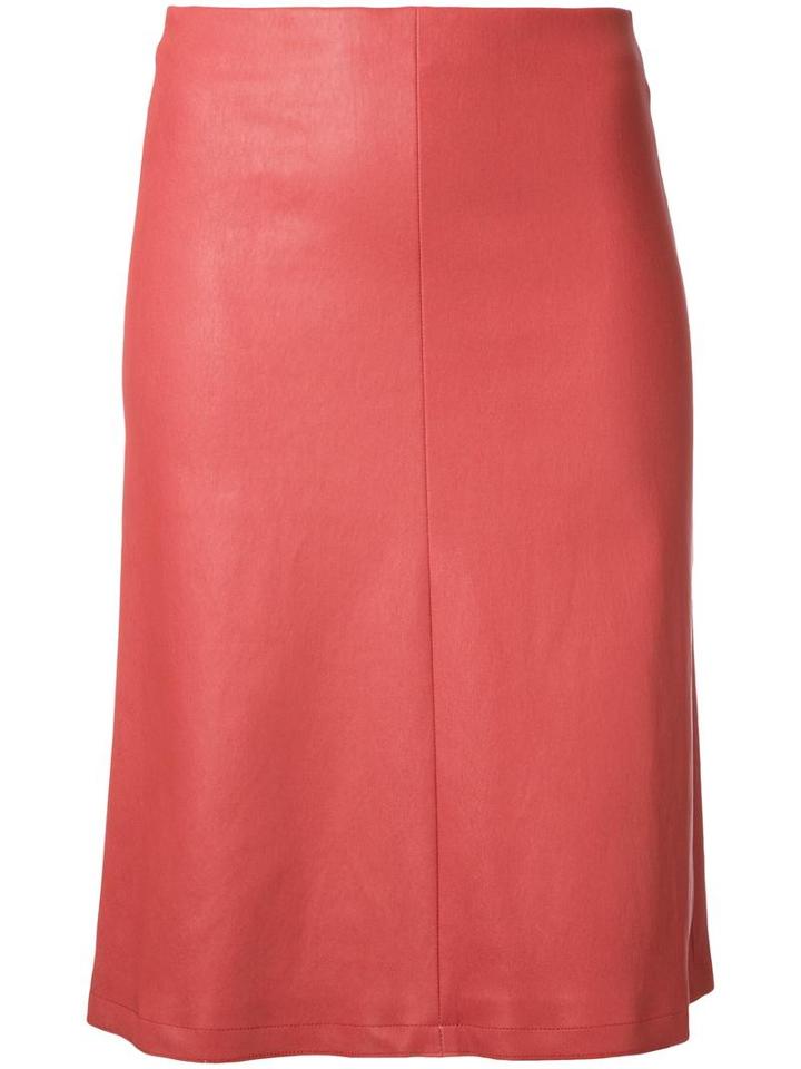 Scanlan Theodore Stretch Leather Skirt, Women's, Size: 6, Yellow/orange, Calf Leather