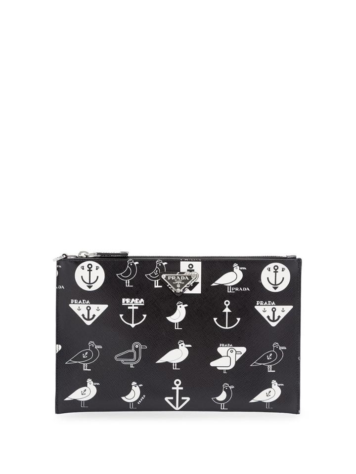 Prada Printed Saffiano Leather Pouch - Black