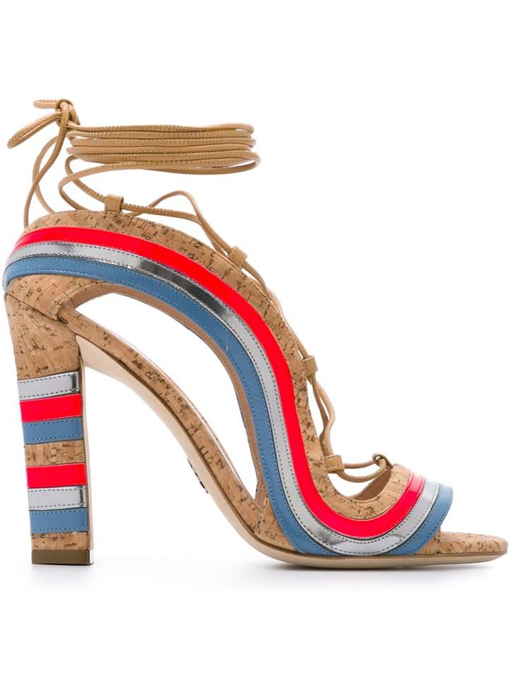 Paula Cademartori Crazy Stripes Sandals, Women's, Size: 38.5, Brown, Leather/cork