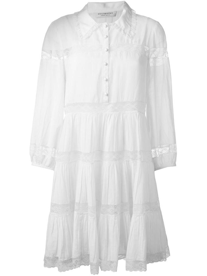 Philosophy Di Lorenzo Serafini Lace Insert Flared Dress, Women's, Size: 38, White, Cotton