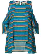 Nicole Miller - Striped Off-shoulder Top - Women - Silk - S, Blue, Silk