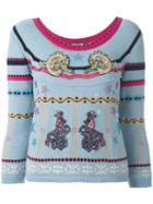 Roberto Cavalli 'circus' Patches Embellished Pullover, Women's, Size: 40, Blue, Virgin Wool/acetate/polyester/polyamide