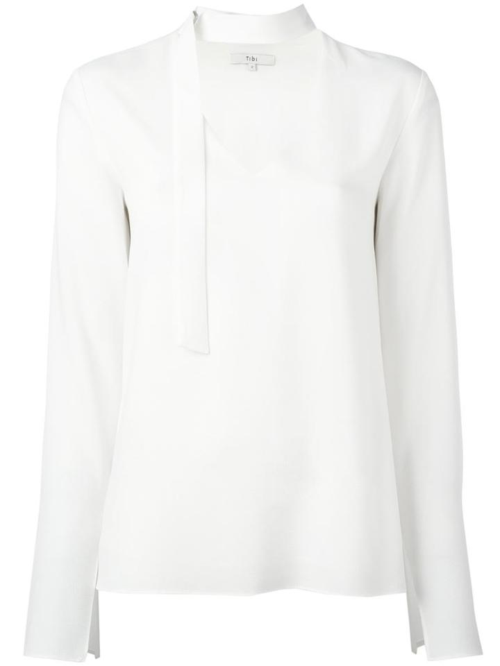 Tibi V-neck Detailing Blouse, Women's, Size: 6, White, Silk/polyester/triacetate