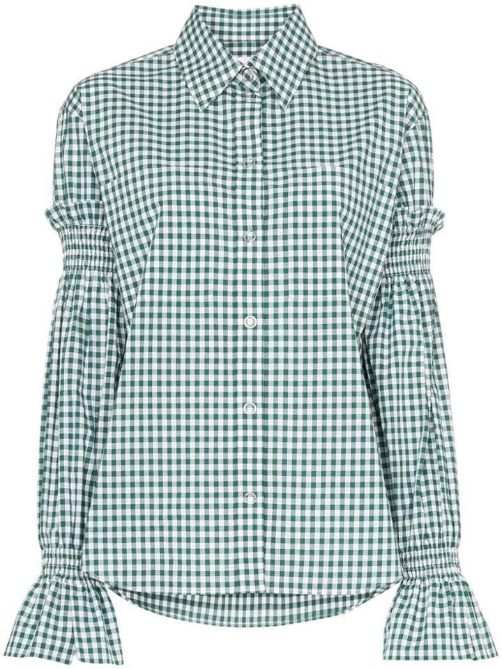 Burberry Gingham Print Smock Sleeve Cotton Shirt - Green