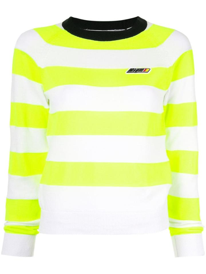 Msgm Striped Knitted Logo Jumper - Green