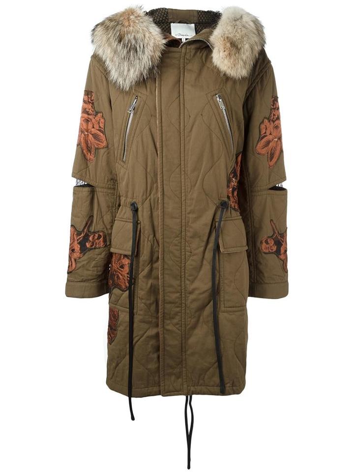 3.1 Phillip Lim Quilted Utility Parka, Women's, Size: Xs, Green, Coyote Fur/cotton/polyester/cotton