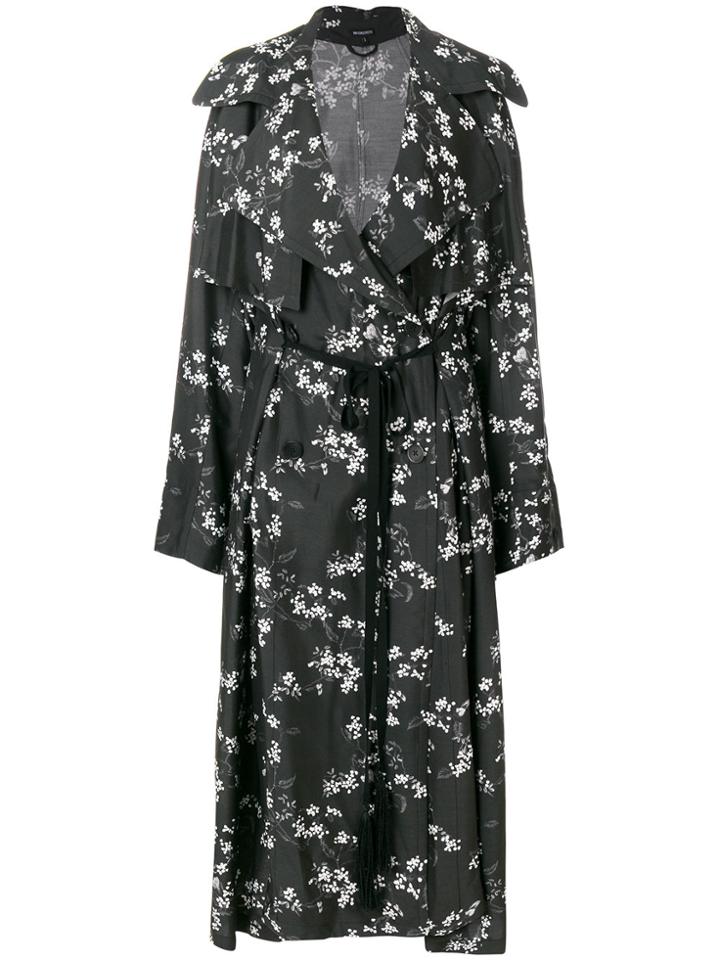 Ann Demeulemeester Floral Print Trench Coat - Black