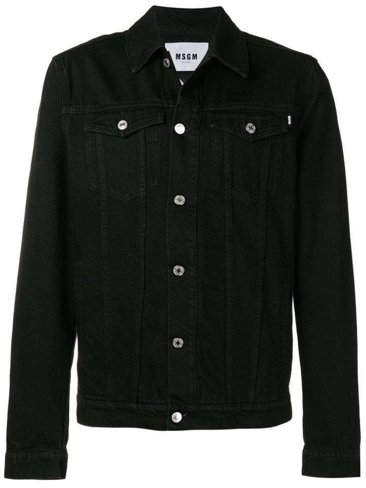 Msgm Logo Embroidered Denim Jacket - Black