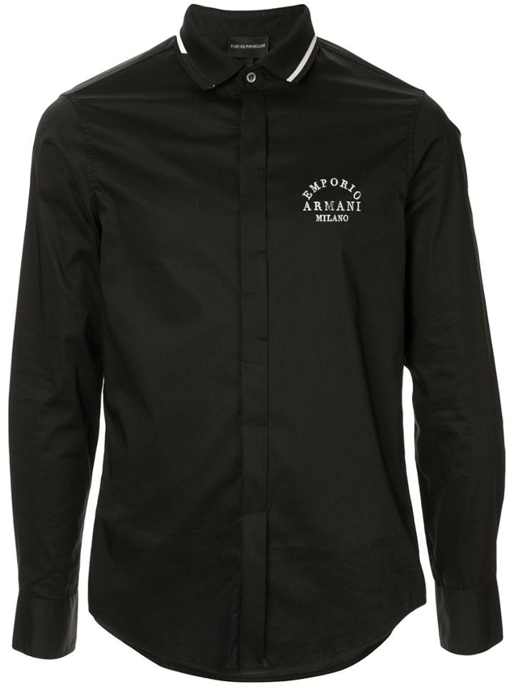 Emporio Armani Contrast Collar Logo Shirt - Black