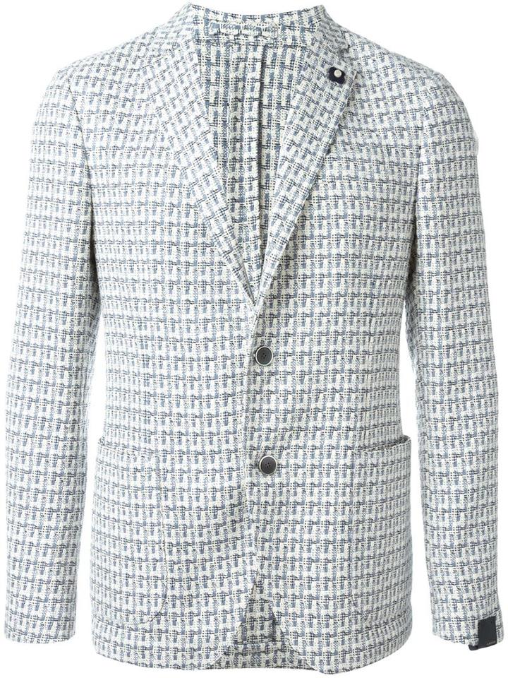 Lardini Jacquard Single Breasted Blazer, Men's, Size: 50, Blue, Viscose/cupro/cotton/silk