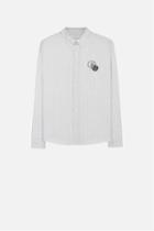 Ami Alexandre Mattiussi Wolf Patch Striped Shirt, Men's, Size: 39, Black, Cotton