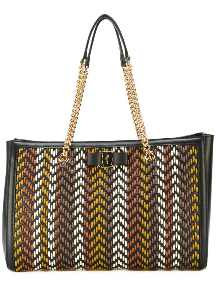 Salvatore Ferragamo Woven Texture Shoulder Bag, Women's, Black, Calf Leather