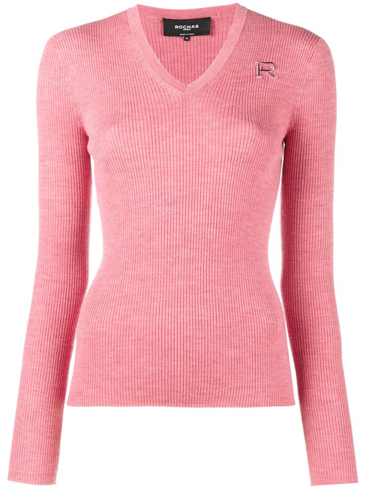 Rochas V Neck Knitted Top - Pink & Purple